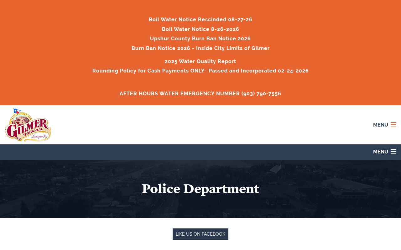 Gilmer Police official page for Upshur County arrest record contact