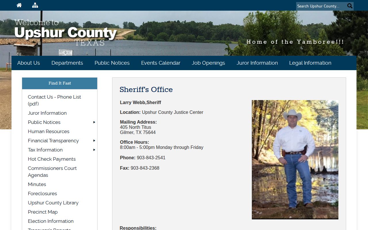 Upshur County Sheriff official page for jail report and booking record access